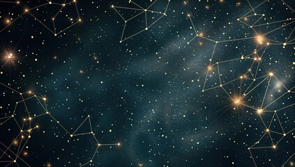 Golden Glittering Constellations On Dark Background - Starry Sky Art