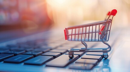 A shopping cart is on a keyboard