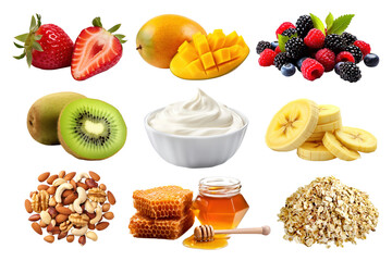 Poster - PNG acai bowl's ingredient element set, transparent background