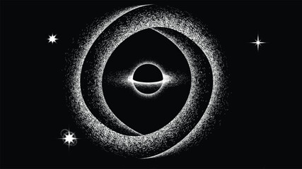 Wall Mural - stars and exoplanet in outer space with black hole and artificial loop. futuristic landscape, with n