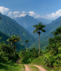 Canvas Print - Green hills and palm trees in the valley