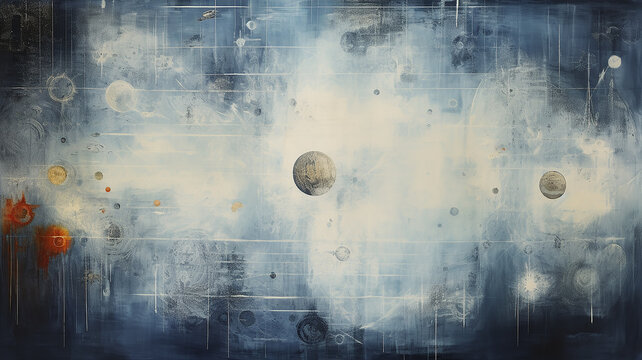background of the planet in the sky, dark and light tones in art work , astrology background in the style of impressionism