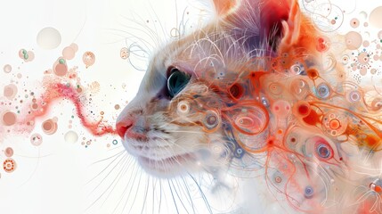 Wall Mural - Artistic depiction of a cat with colorful abstract patterns merging into its fur