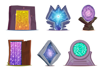 Poster - Magic portal. Fairytale game entrance futuristic doors glowing frames exact vector game assets