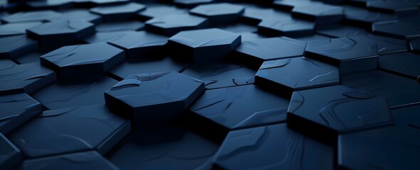 Poster - 3d render of dark blue abstract background with hexagon pattern,
