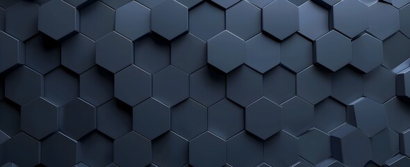 Poster - 3d render of dark blue background with hexagon pattern