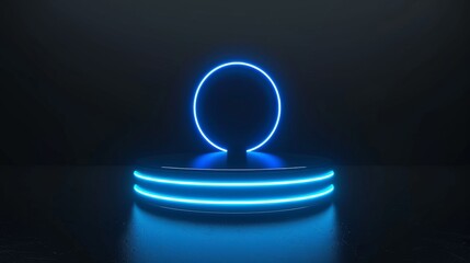 Poster - future sci-fi podium, futuristic blue glowing empty showcase.backdrop for futuristic interior design