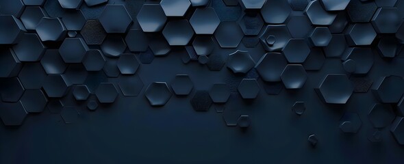 Poster - 3d render of dark blue abstract background with hexagon pattern,