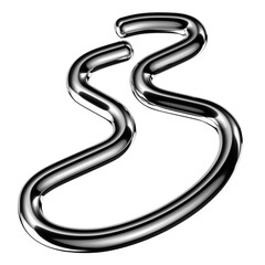 Poster - Metallic squiggle wavy shape isolated. Futuristic wriggling metal line design element, abstract silver object 3d rendering