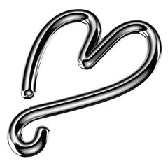 Poster - Metallic squiggle heart shape isolated. Futuristic wriggling metal line design element, like icon, abstract silver object 3d rendering