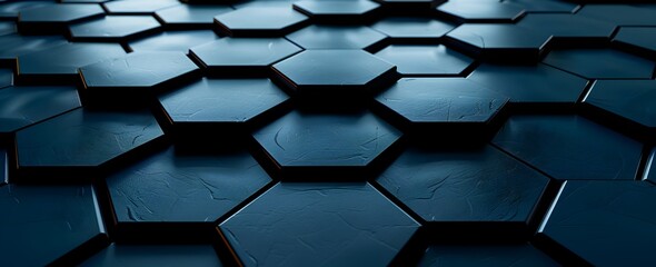 Poster - 3d render of dark blue background with hexagon pattern -