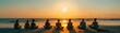 © Cheewynn - Photographer documenting group meditating on a beach at sunset, harmonious scene, collective peace