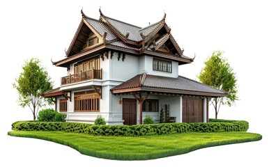 Wall Mural - PNG  Traditional Thai house architecture landscape