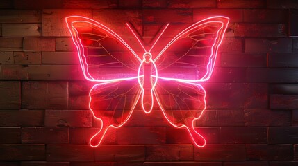 Poster - Action element of Neon FX animation with a butterfly shape in red glowing lines
