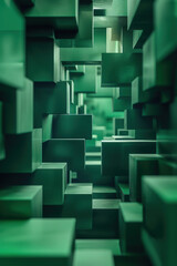 Poster - Abstract green  geometric blocks creating a futuristic labyrinth effect, perfect for digital backgrounds and modern design projects.