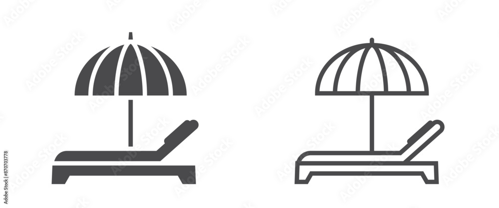 sun umbrella and sunbed flat and line icons. sea beach and vacation ...