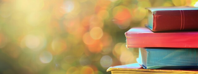 A stack of colorful books on top.