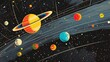 © PalaG - A colorful illustration of the solar system displayed in a modern planetarium