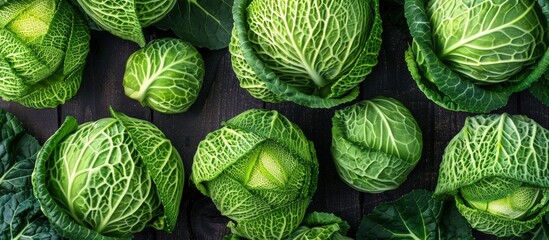 Fresh Green Cabbages on Rustic Background