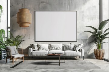 Wall Mural - Frame mockup, ISO A paper size. Living room wall poster mockup. Interior mockup with house background. Modern interior design. 3D render, Generative AI