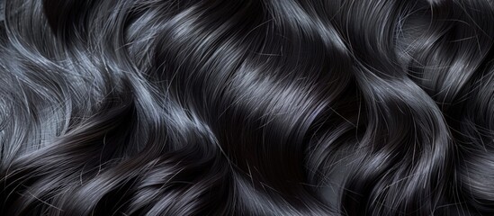 Wall Mural - Black Hair Texture, Glossy and Silky Waves