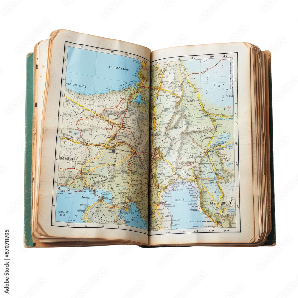Open Mapbook Vintage open book with old world map, exploring geography, history, and ...