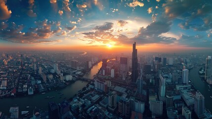 Sticker - Sunset over Bangkok Skyline