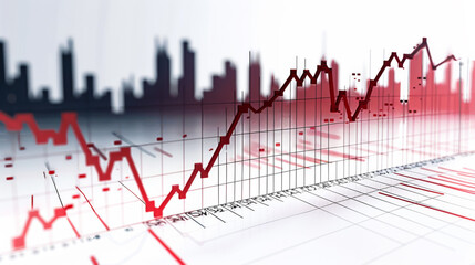Wall Mural - Close-up of red downward sloping graphs on a line graph. Diagram standing on a white background. Business, finance concept. Decline and growth on the stock exchange.