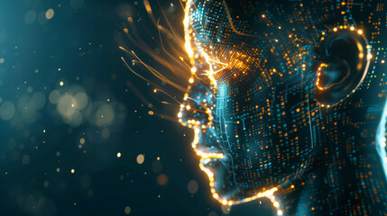 Poster - Human head made of data, artificial intelligence concept