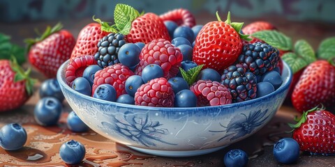 Wall Mural - Bowl of Mixed Berries