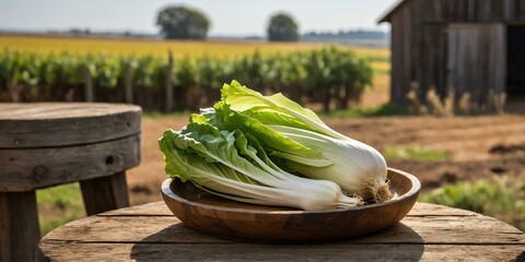 rustic wooden table with a wooden plate filled with fr background