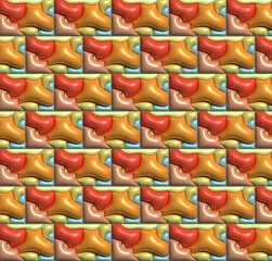 Poster - Abstract background with repeating elements in the form of inflated shiny soft various shapes, 3D rendering illustration