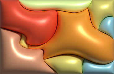 Poster - An abstract image with smooth, curved shapes and bright, saturated colors, reminiscent of colorful gel drops. 3D rendering illustration