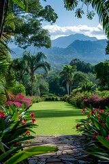 Wall Mural - A Tropical Garden Path to the Mountains