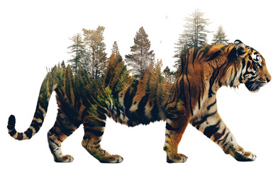 Sticker - PNG Tiger forest double exposure art