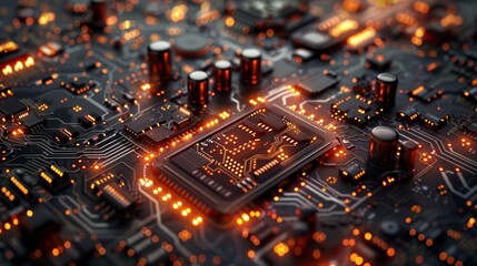 Poster - A detailed close-up of a circuit board with various electronic components, showcasing the intricate pathways and connections that illustrate the principles of conductivity and how