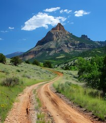 Wall Mural - Winding Dirt Road Leading to Mountain Peak