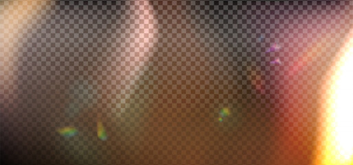 rainbow light prism effect on transparent background. hologram reflection, crystal flare leak shadow