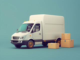 3d Vector Delivery Van with Box cargo, Delivery and online shopping concept, pickup car van on white background