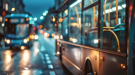 Wall Mural - a bus driving down a street at night time