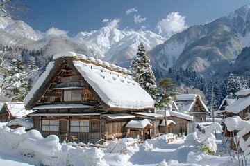 Canvas Print - Traditional Japanese Village Covered in Snow