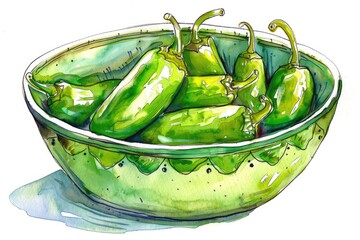 Poster - Hand-drawn Jalapeno Bowl in Watercolor with Mexican Flavors