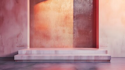 Wall Mural - Minimalist Concrete Platform with Pink Walls.