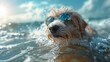 © studio clever - Playful Dog Wearing Sunglasses in the Ocean Generative AI