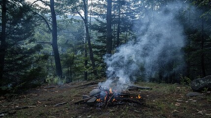 Sticker - The campfire smoke wafts through the forest, blending with the scent of pine and earth.