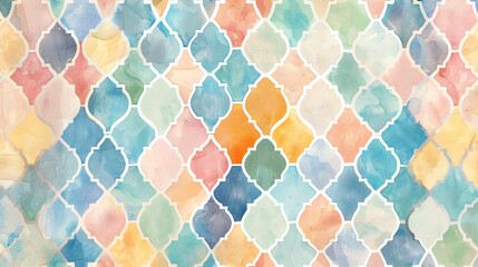 Fototapete - Watercolor Moroccan pattern with pastel colors, seamless background, in the style of Chinese artist.


