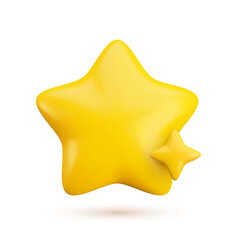 Wall Mural - vector 3d gold star with twinkle on white background with shadow. cute realistic cartoon 3d render o