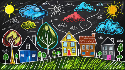 Wall Mural - the scribbles are drawn by a child's hand with chalk on the asphalt or on a blackboard. 