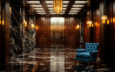 Wall Mural - Elegant interior of a hotel lobby created with Generative AI technology