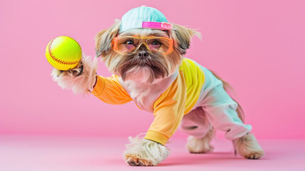 Canvas Print - Stylish Dog Playing with a Softball